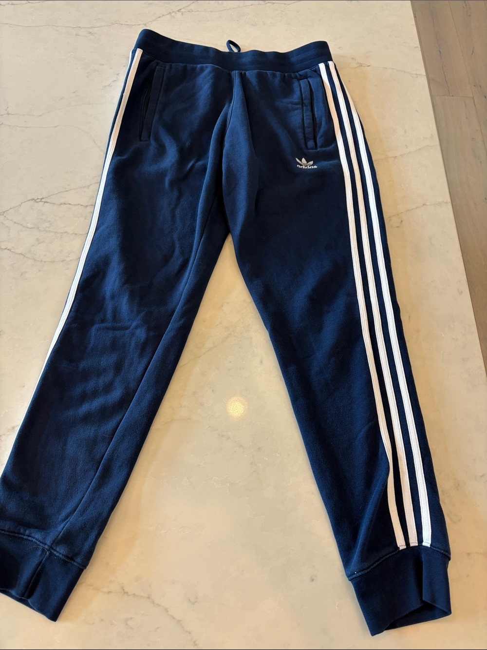 Adidas Navy Blue Three-Stripe Track Pants
